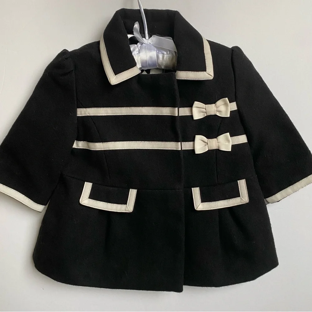 Janie and Jack Jacket Size 3 6 Months Black Winter Formal Dressy White Bows EUC